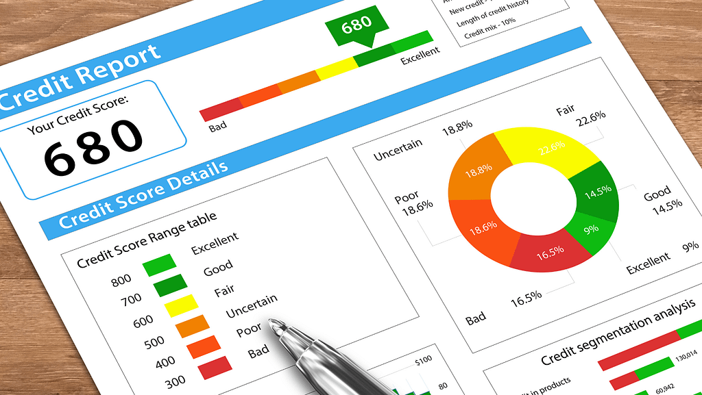 Financial credit report indicating fair to good credit score for caravan purchase
