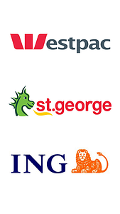 Stacked2 Logos of Westpac, St George, and ING banks displayed together on a white background.